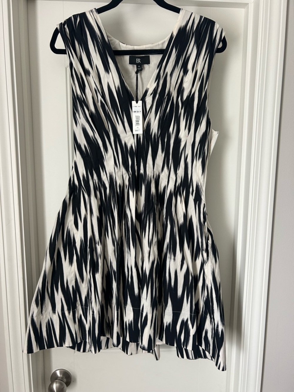Banana Republic Black and White Abstract V-Neck Dress